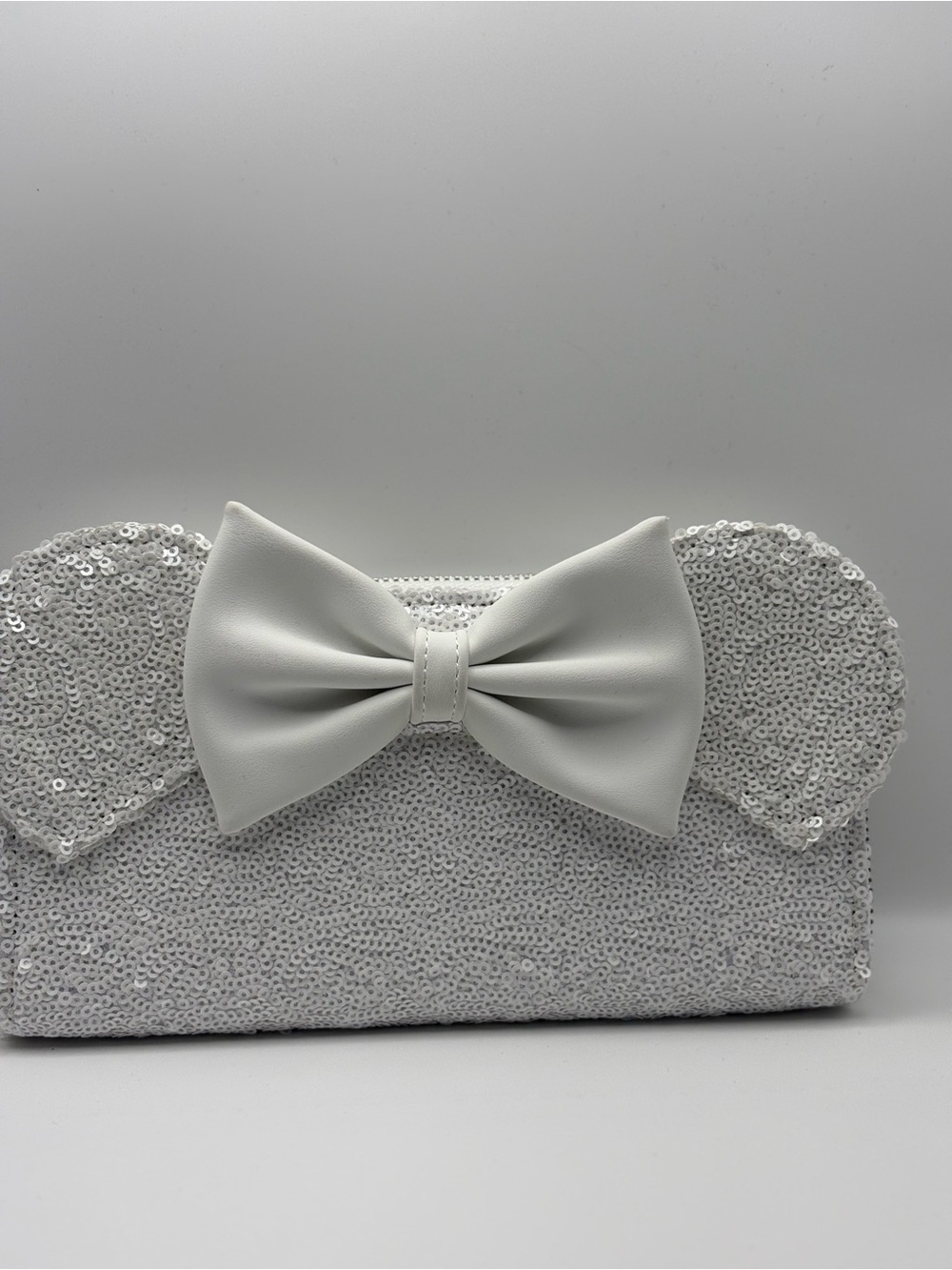 Loungefly White Sequin Bow Ear Clutch